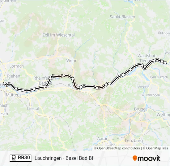 Поезд RB30: карта маршрута