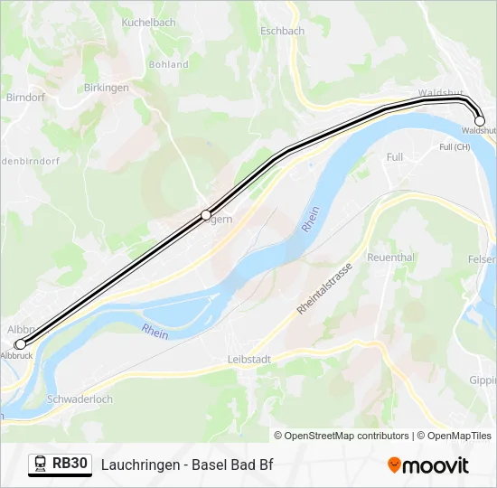 Поезд RB30: карта маршрута