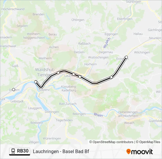 Поезд RB30: карта маршрута