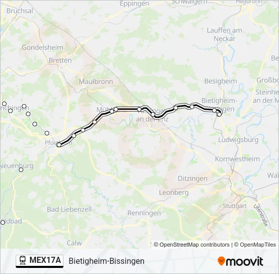 Поезд MEX17A: карта маршрута