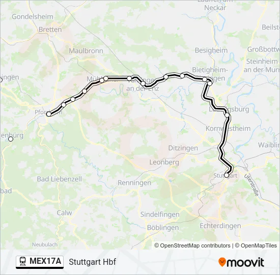 Поезд MEX17A: карта маршрута