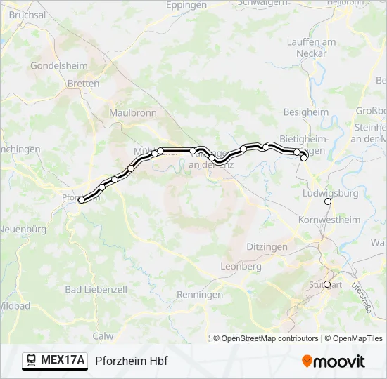 Поезд MEX17A: карта маршрута