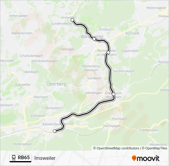 Поезд RB65: карта маршрута