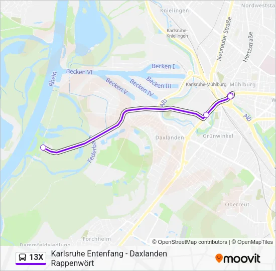 Автобус 13X: карта маршрута