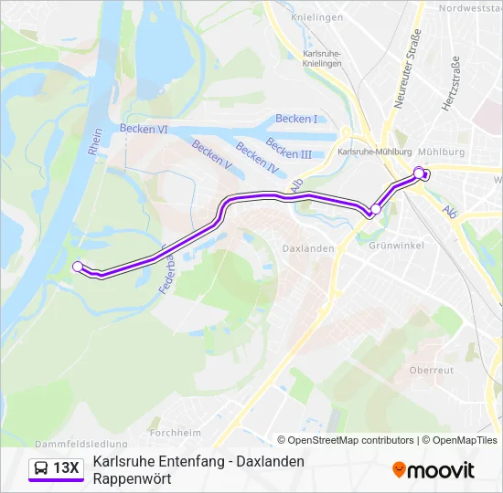 Автобус 13X: карта маршрута