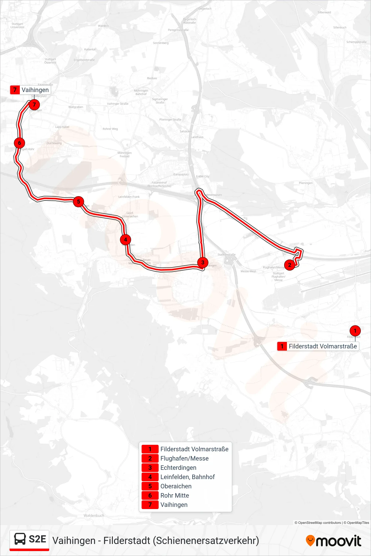 Linie S2E (Bus) Richtung Vaihingen: Route und Haltestellen auf der Karte