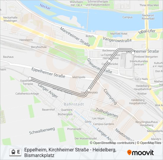 Трамвай E: карта маршрута