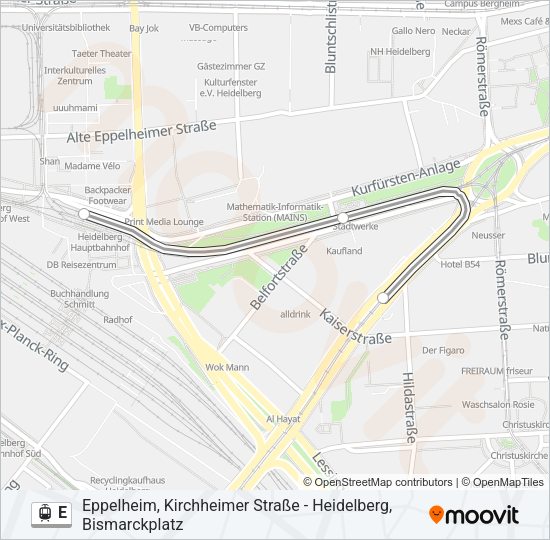 Трамвай E: карта маршрута