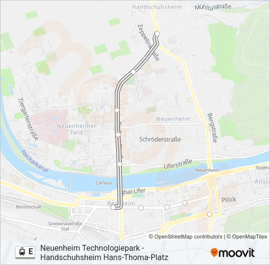 Трамвай E: карта маршрута