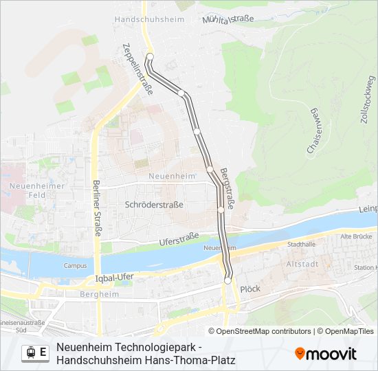 Трамвай E: карта маршрута