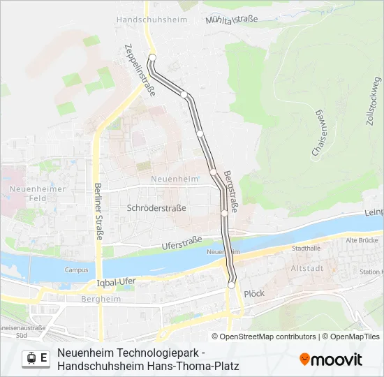Трамвай E: карта маршрута