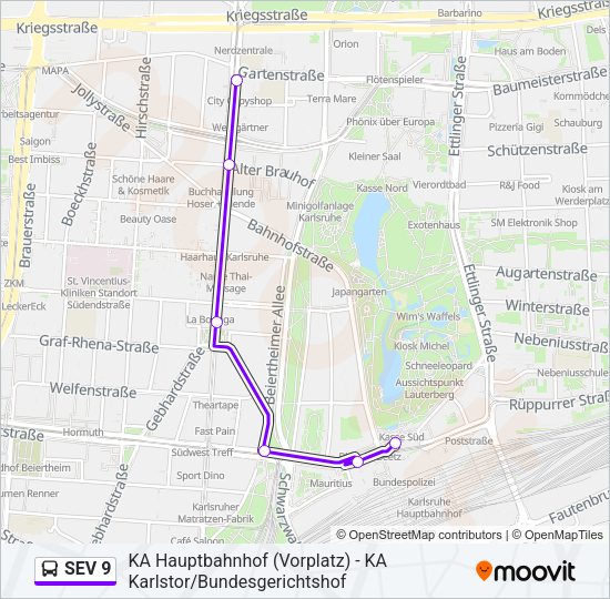 Автобус SEV 9: карта маршрута