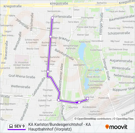 SEV 9 Bus Line Map