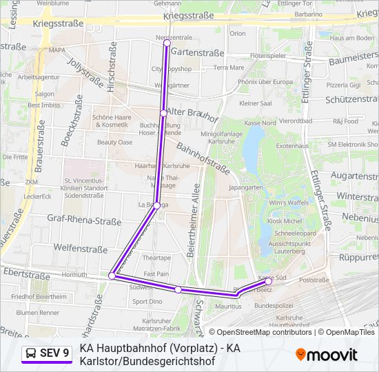 Автобус SEV 9: карта маршрута