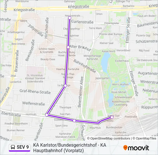 SEV 9 Bus Line Map