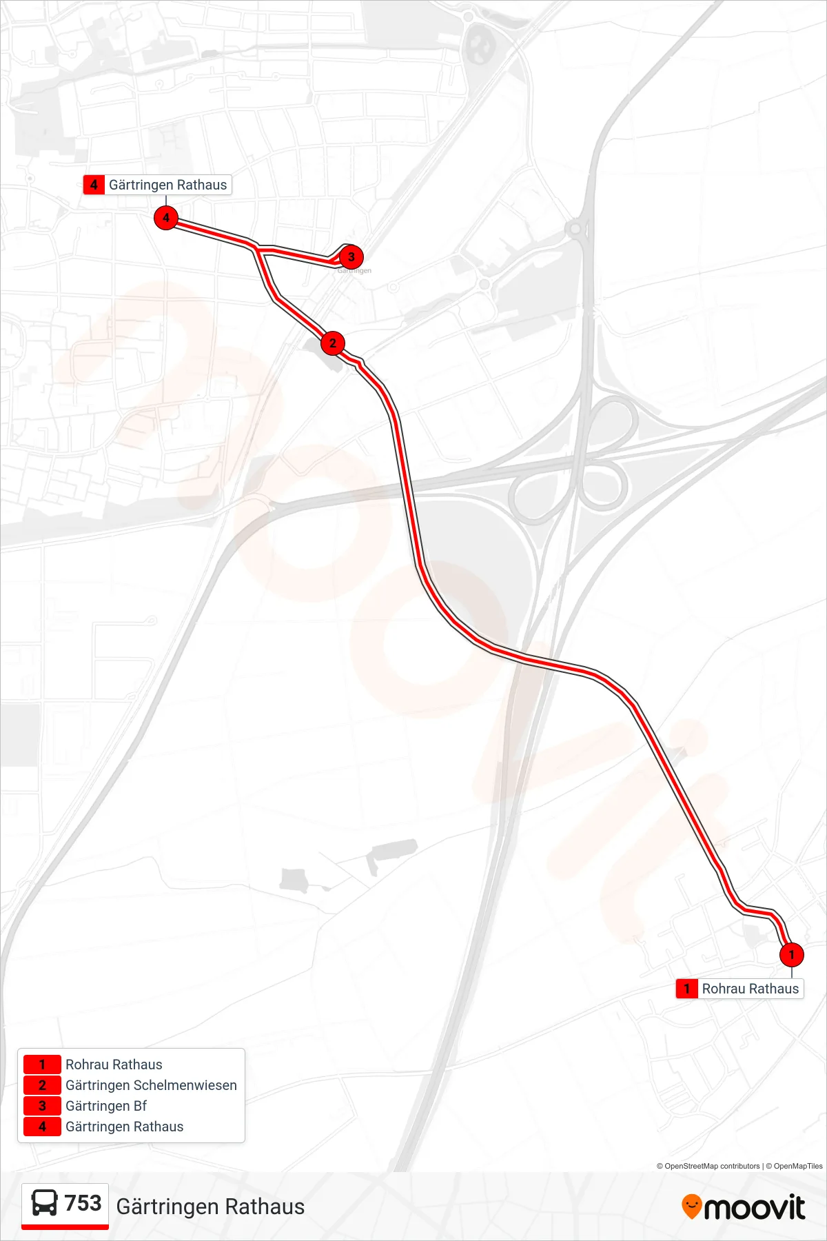 Linie 753 (Bus) Richtung Gärtringen Rathaus: Route und Haltestellen auf der Karte