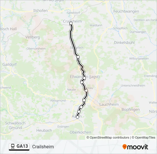 Поезд GA13: карта маршрута
