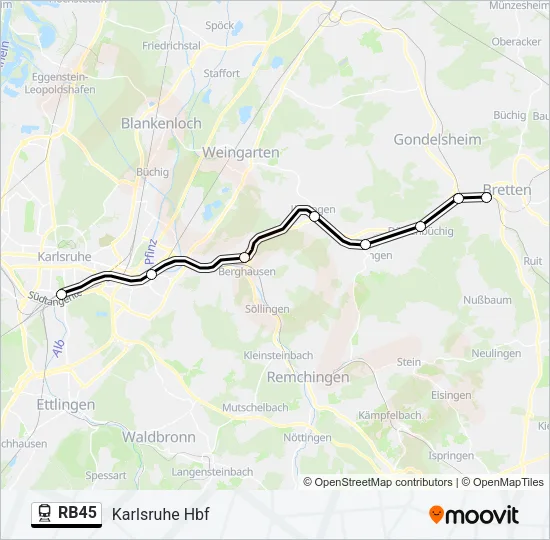Поезд RB45: карта маршрута