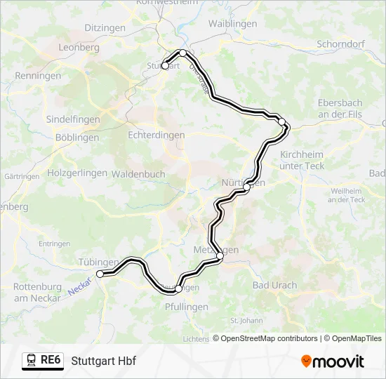 Поезд RE6: карта маршрута