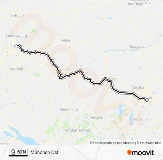 Поезд 62N: карта маршрута