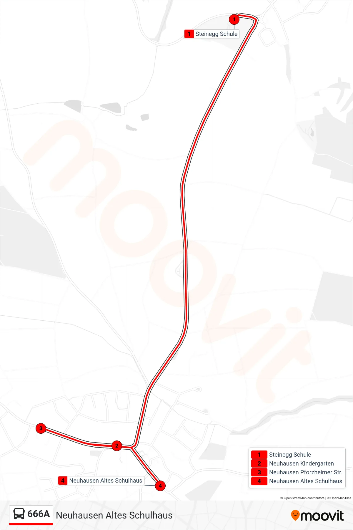 666A bus Line (Neuhausen Altes Schulhaus) route and stops on a map