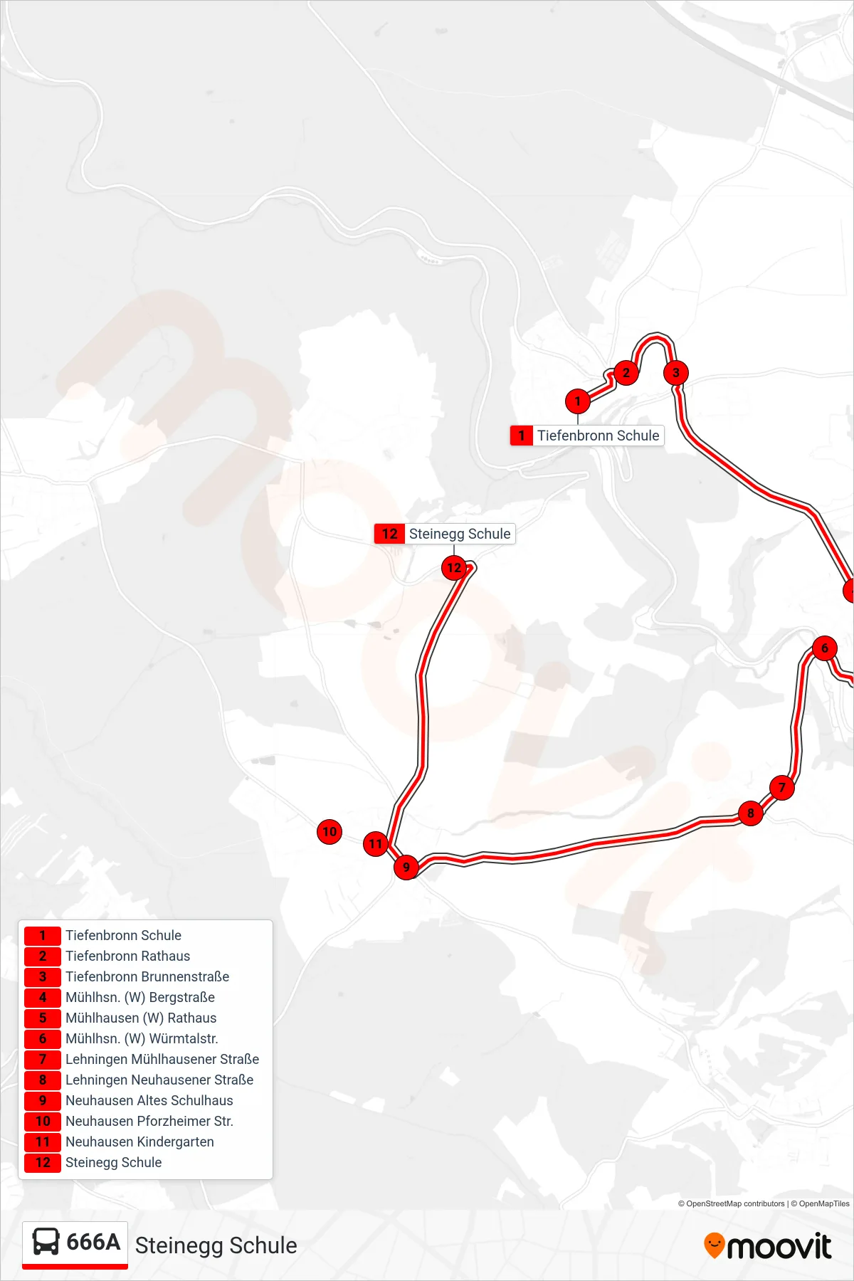Linie 666A (Bus) Richtung Steinegg Schule: Route und Haltestellen auf der Karte