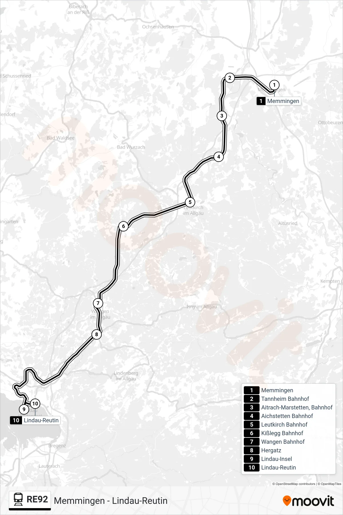 Linie RE92 (Bahn) Richtung Lindau-Reutin: Route und Haltestellen auf der Karte