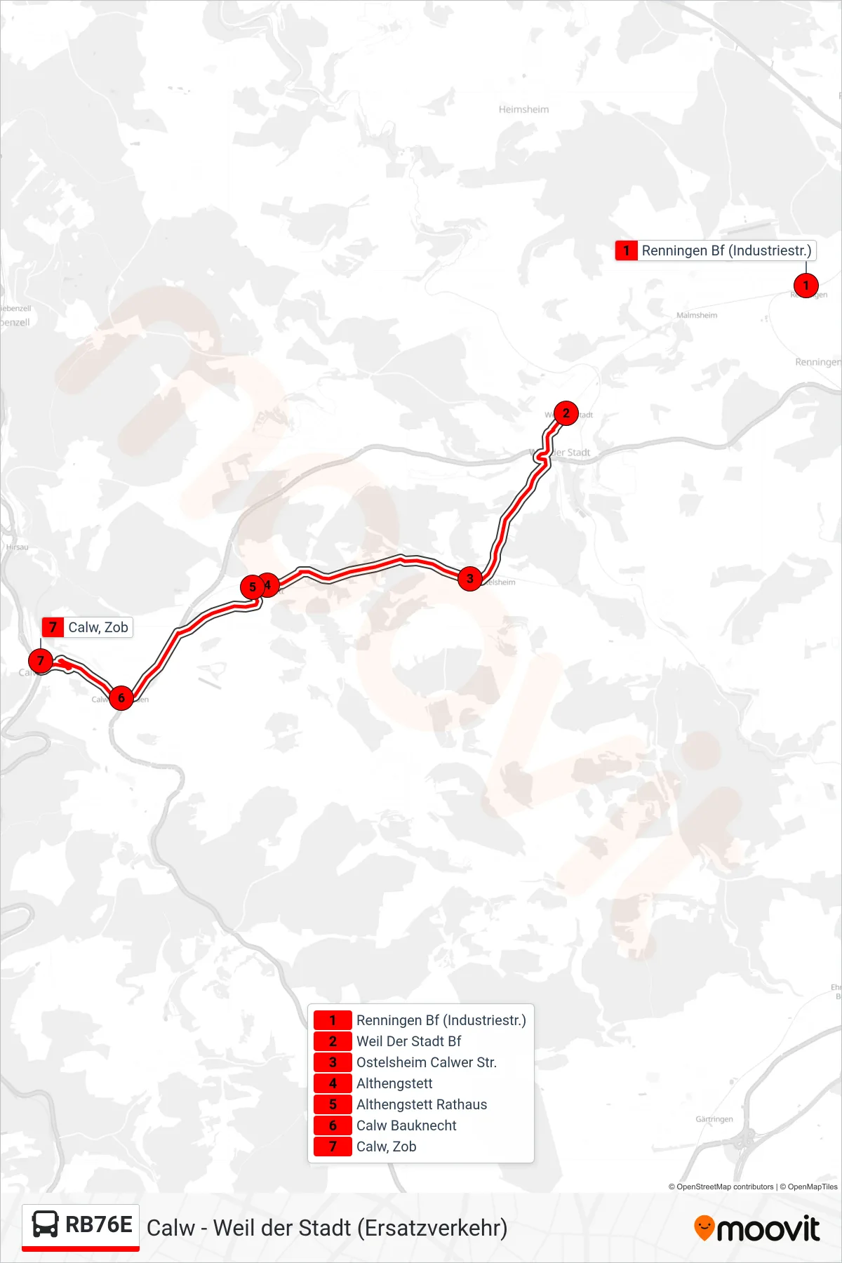 Linie RB76E (Bus) Richtung Calw: Route und Haltestellen auf der Karte