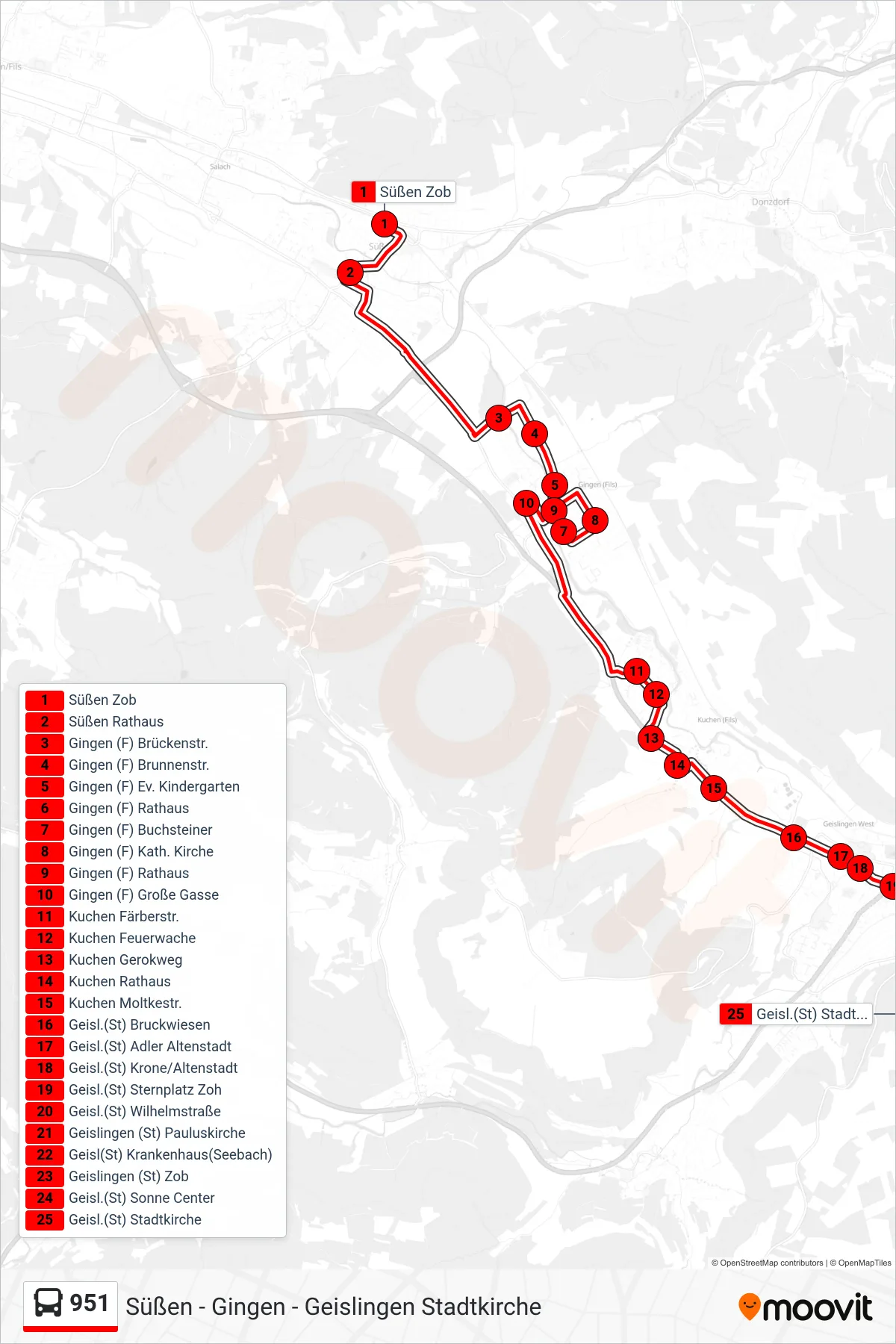 951 bus Line (Geisl.(St) Stadtkirche) route and stops on a map