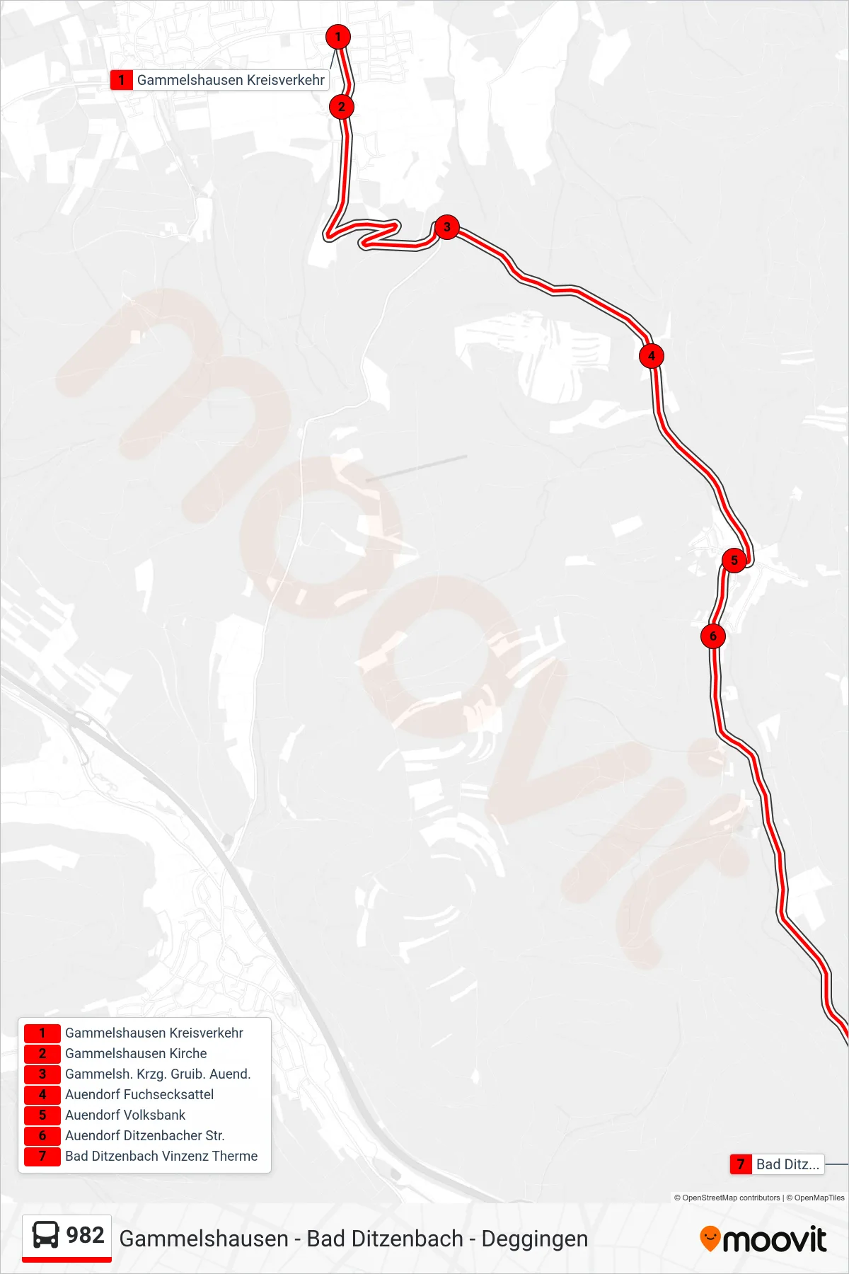982 bus Line (Bad Ditzenbach Vinzenz Therme) route and stops on a map