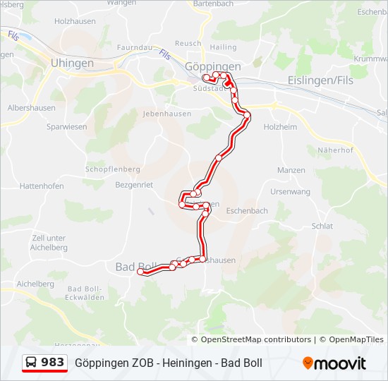 Bus 983 Route Map 983 Route: Schedules, Stops & Maps - Bad Boll Dürnauer Str. (Updated)