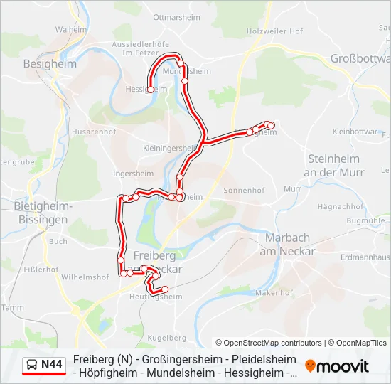 N44 Bus Line Map