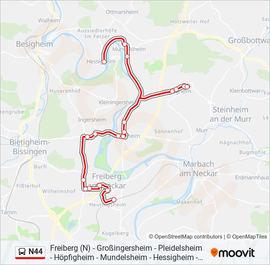 N44 bus Line Map