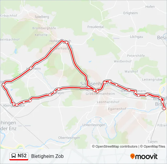 N52 Bus Line Map