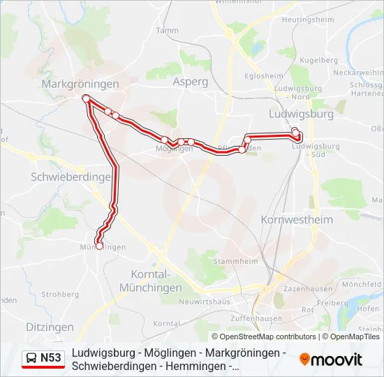 N53 Bus Line Map
