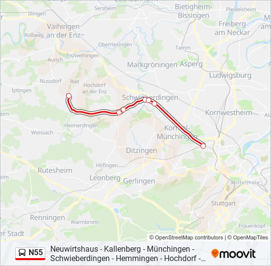 N55 bus Line Map