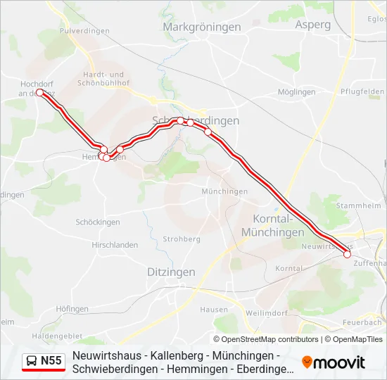 N55 Bus Line Map