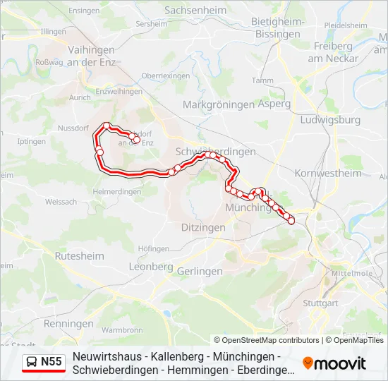 N55 Bus Line Map