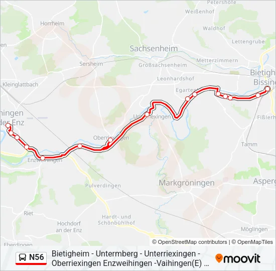 N56 Bus Line Map