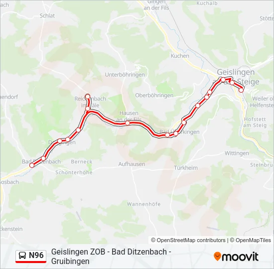 N96 Bus Line Map