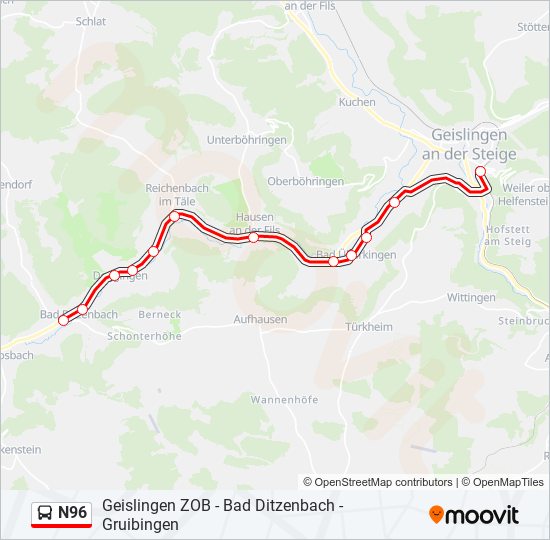 N96 bus Line Map