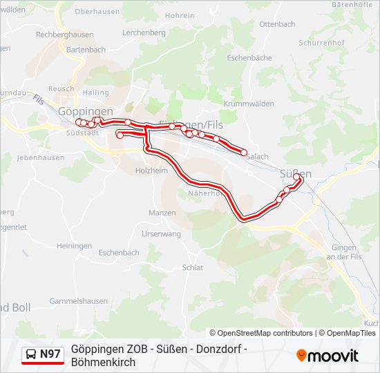 N97 bus Line Map