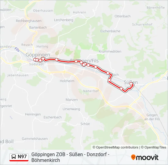 N97 Bus Line Map