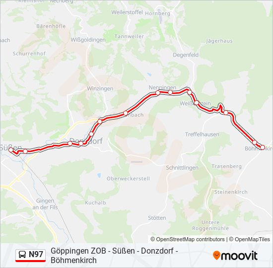 N97 bus Line Map