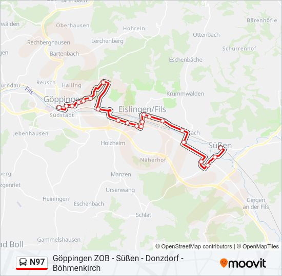 N97 bus Line Map