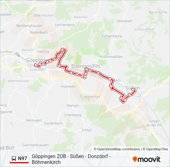 N97 Bus Line Map