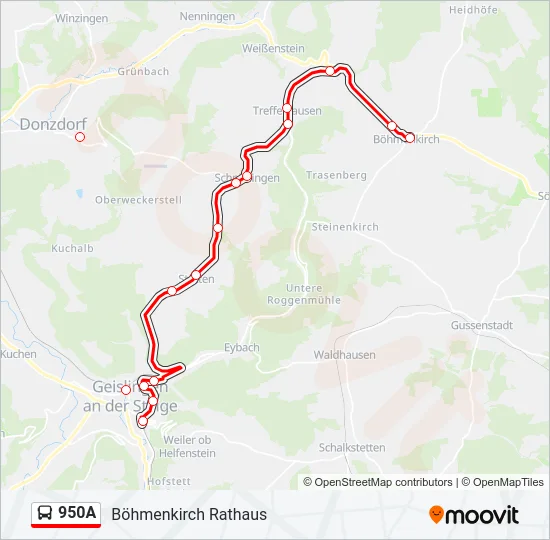950A Bus Line Map