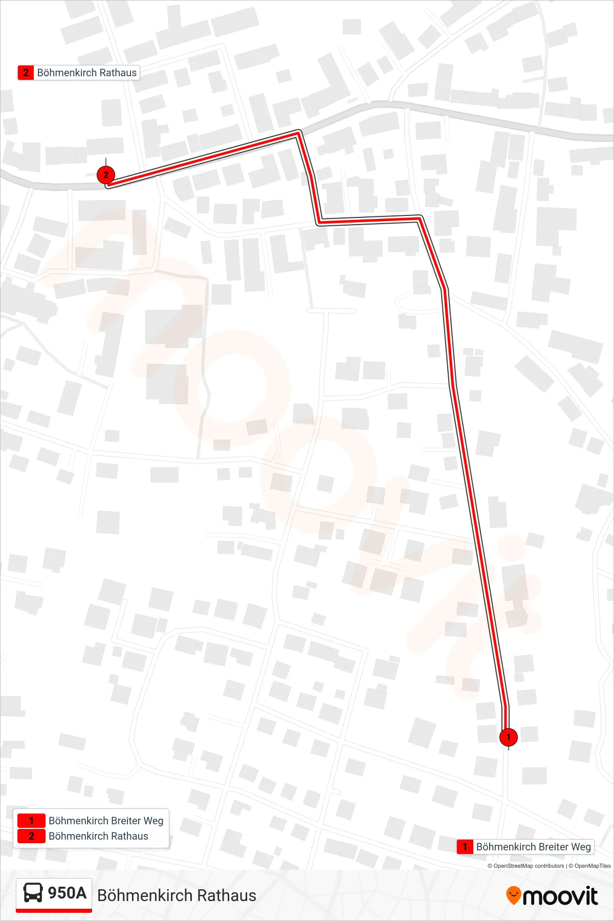 950A bus Line (Böhmenkirch Rathaus) route and stops on a map