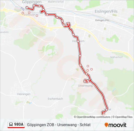 980A Bus Line Map