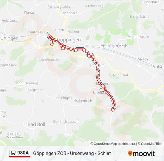 980A Bus Line Map